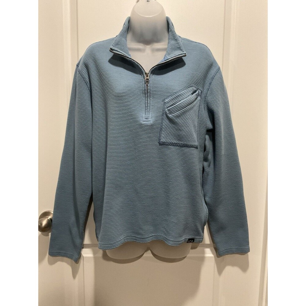 LOA RailRiders Baby Blue Ribbed Pullover Large Women’s Collared Pocket‎ L Top